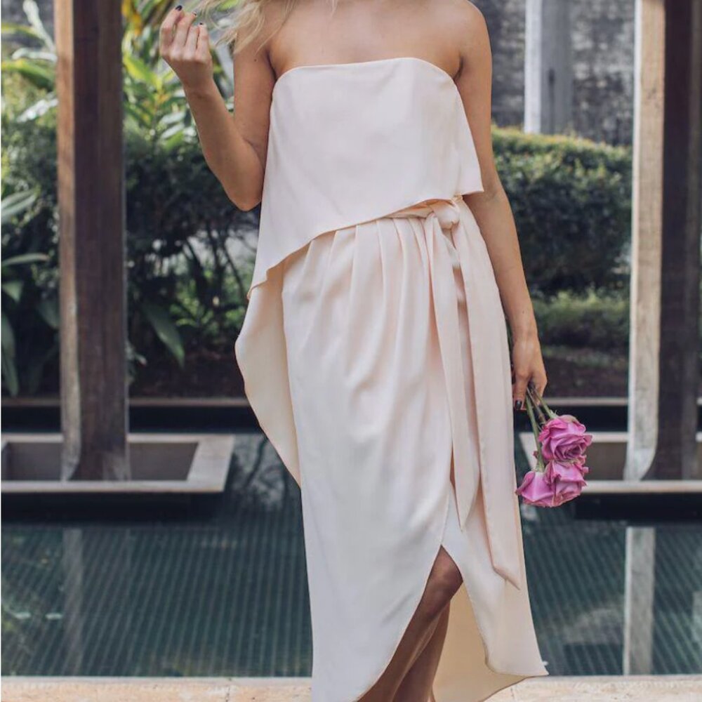Esther Luxe, Fleur Strapless Midi Dress in Ivory | Size 4 US (8AU) | New w/ Tags